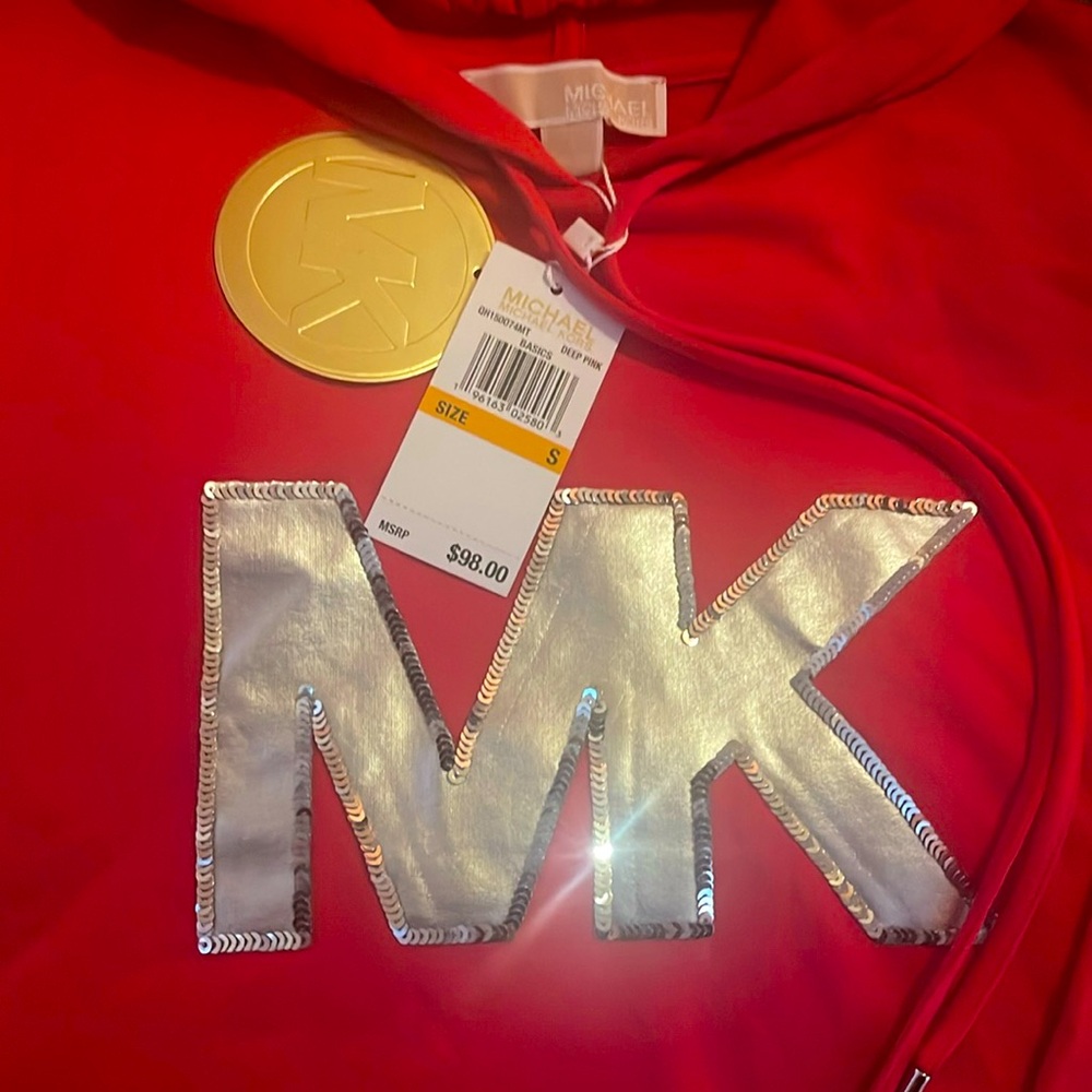 Deep Pink long sleeve hooded Michael Kors size Women S round bottom top new/tags